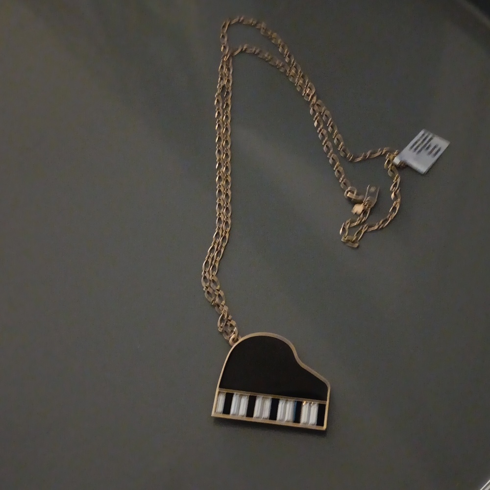 Kate Spade piano pendant long chain necklace and goldtone bracelet GUC